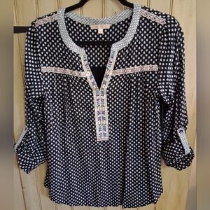 Skies Are Blue Black and White Blouse, Womens Size Medium